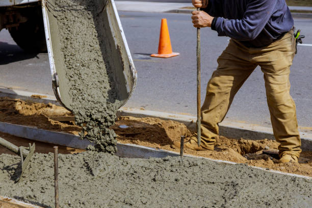 istock Truck mixer pouring concrete cement for construction sidewalk 1271995245