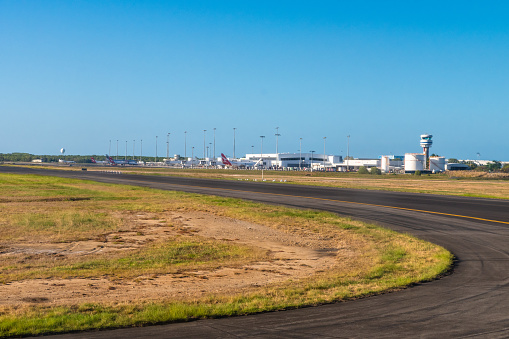 Cairns, Australia - 10 2018: View of Cairns International Airport in a sunny afternoon