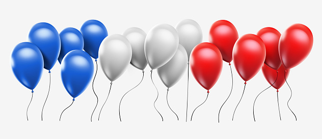 Balloon in french flag colors on white background