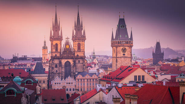 istock Prague panorama from above at gold sunset – Czech Republic 1271997699