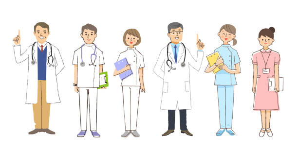 6 medical professionals in various jobs Person,Medical, healthcare, Japanese, facial expression healthcare and medicine business hospital variation stock illustrations