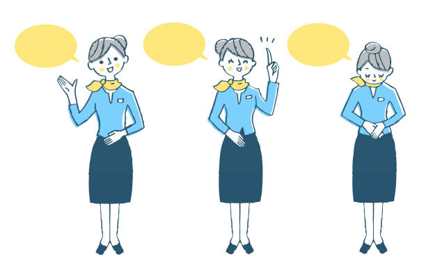 Speech bubble with Female 3 pose set to explain Person, conversation, communication, Japanese, business retail clerk illustrations stock illustrations