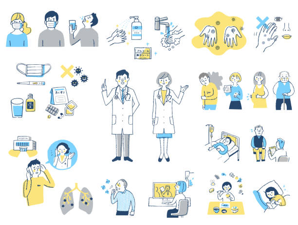 ilustrações de stock, clip art, desenhos animados e ícones de various sets of infection control and prevention by virus - biomedical illustration
