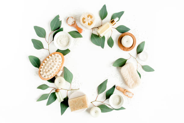 istock Spa concept with eucalyptus oil and eucalyptus leaf extract natural organic spa cosmetics products eco friendly bathroom accessories.Skincare concept 1272004319