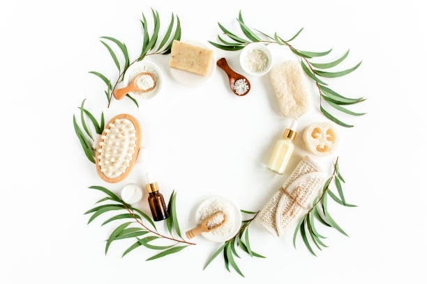 istock Spa concept with eucalyptus oil and eucalyptus leaf extract natural organic spa cosmetics products eco friendly bathroom accessories.Skincare concept 1272005091