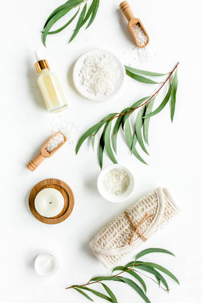 istock Spa concept with eucalyptus oil and eucalyptus leaf extract natural organic spa cosmetics products eco friendly bathroom accessories.Skincare concept 1272006190