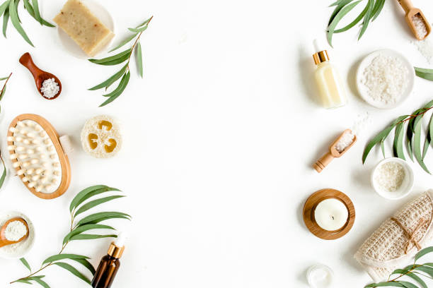 istock Spa concept with eucalyptus oil and eucalyptus leaf extract natural organic spa cosmetics products eco friendly bathroom accessories.Skincare concept 1272006725
