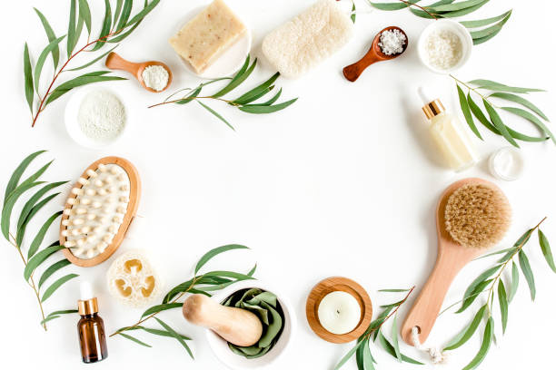 istock Spa concept with eucalyptus oil and eucalyptus leaf extract natural organic spa cosmetics products eco friendly bathroom accessories.Skincare concept 1272006985