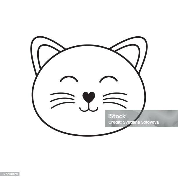Vector Vẽ Tranh Biếm Họa Phẳng Kawaii Đen Dòng Mèo Mèo Con Khuôn Mặt Mèo Con  Hình minh họa Sẵn có - Tải xuống Hình ảnh Ngay bây giờ - iStock