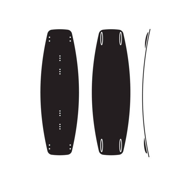 블랙 플랫 웨이크 서핑 보드 아이콘의 벡터 세트 컬렉션 - wakeboarding stock illustrations