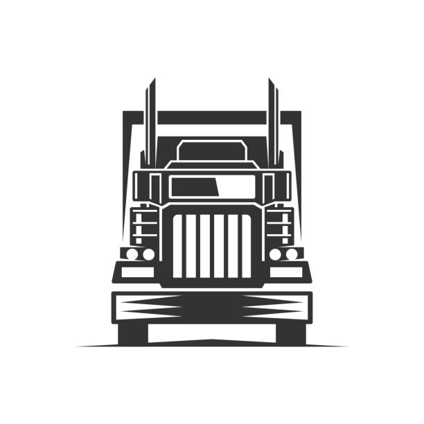ilustrações de stock, clip art, desenhos animados e ícones de truck logistic vector silhouette logo template. perfect for delivery or transportation industry logo. simple with dark grey color - truck trucking business wheel
