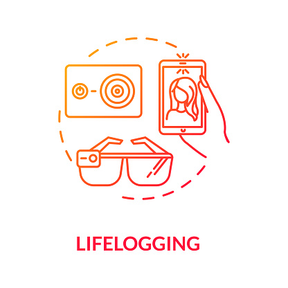 Lifelogging concept icon. Biohacking, video blogging idea thin line illustration. Streaming culture, recording and sharing video logs. Vector isolated outline RGB color drawing