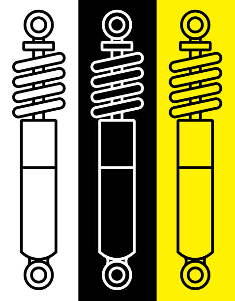 ilustraciones, imágenes clip art, dibujos animados e iconos de stock de amortiguador de coche. piezas de repuesto para reparación en taller de coche. vector - shock absorber car part of motorcycle