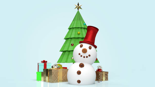 istock snowman and Christmas tree for  holiday content  3d rendering. 1272028503