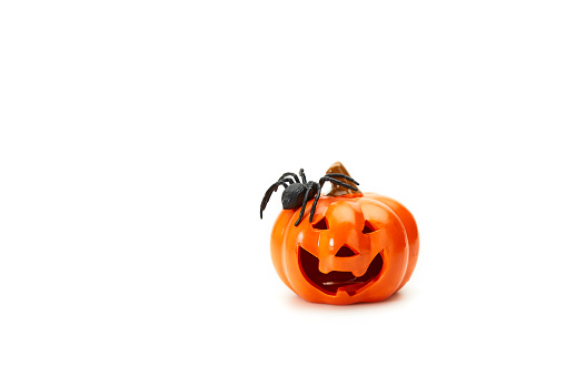 Traditional Halloween decoration pumpkin head jack lanterns with spider