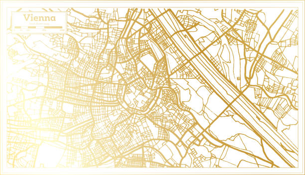 ilustrações de stock, clip art, desenhos animados e ícones de vienna austria city map in retro style in golden color. outline map. - austria vienna map horizontal