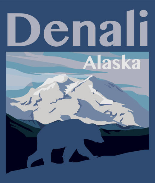 Denali peak at Denali National Park in Alaska Denali peak at Denali National Park in Alaska. Vector illustration denali mountain stock illustrations