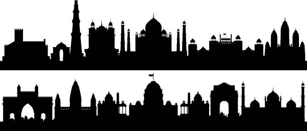 ilustrações de stock, clip art, desenhos animados e ícones de india skyline silhouettes (all buildings are detailed, complete and moveable) - taj mahal india gate palace