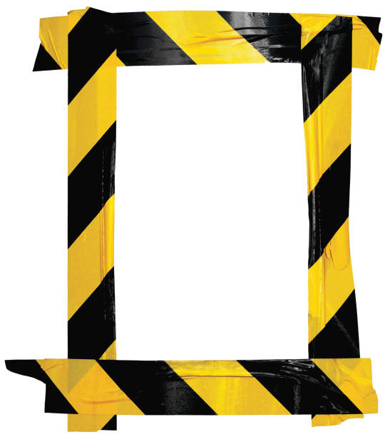 istock Yellow Black Caution Warning Barricade Tape Notice Sign Frame, Vertical Adhesive Sticker Background, Diagonal Hazard Stripes Signal Safety Attention Concept, Isolated Large Detailed Closeup, Old Aged Weathered Grunge Pattern 1272035994