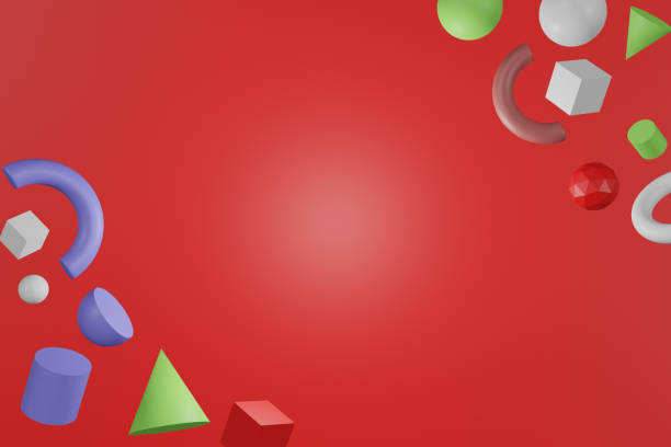 istock 3D abstract colored geometric shapes on red color background. 1272036009