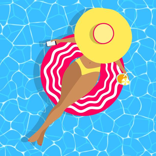 женщина на концепции плавательного кольца - swimwear bikini swimming pool red stock illustrations