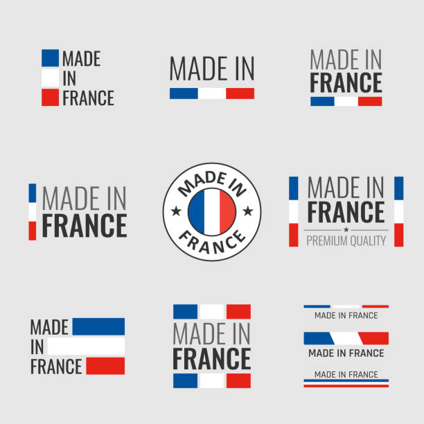 ilustrações de stock, clip art, desenhos animados e ícones de made in france labels set, french product emblem - france