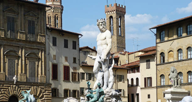 Fountain of Neptune in Florence. Italy. Florence / Tuscany, Italy - Juin 30, 2016: Fountain of Neptune in Florence. Tuscany, Italy. michelangelo italy art david stock pictures, royalty-free photos & images