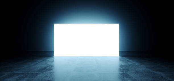 istock Sci Fi Modern Tunnel White Rectangle Plane Tunnel Corridor Blue Glowing Metal Reflecting Floor Concrete Walls Futuristic Underground Room Garage Empty Background Light 3D Rendering 1272046485