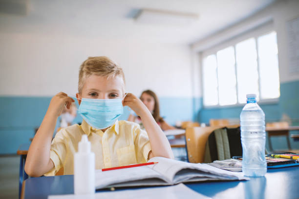 istock Children with face mask back at school 1272048461