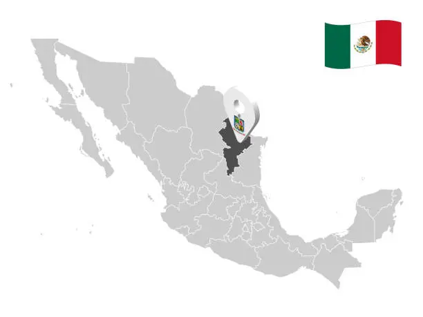 Vector illustration of Location of  Nuevo Leon on map Mexico. 3d location sign of  Nuevo Leon. Quality map with  provinces of  Mexico for your design. EPS10.
