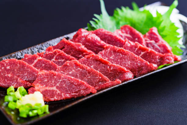 Basashi meat on the dish food marbled meat stock pictures, royalty-free photos & images