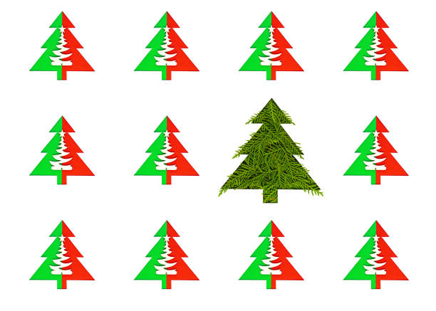 Seamless pattern with green christmas trees on a white background. Minimal composition pattern background of Christmas trees. New year and Christmas concept.