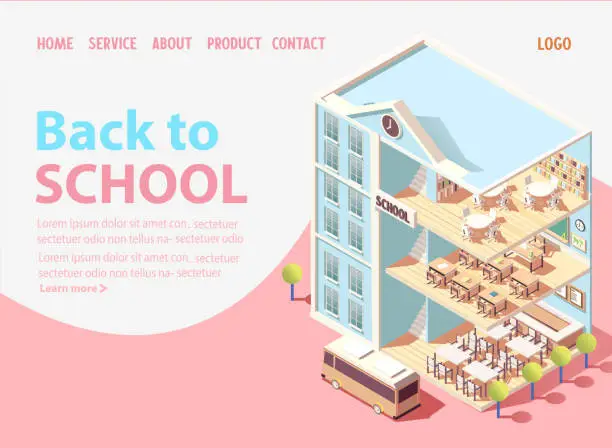 Vector illustration of isometric back to school background
