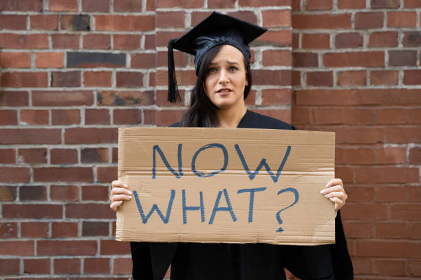 istock Sad Graduate Student Standing With Now What Placard 1272058537