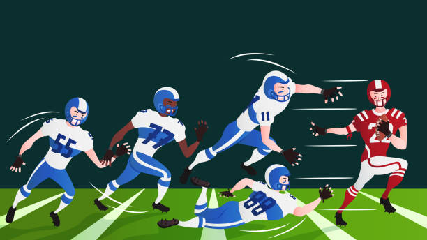 ilustrações, clipart, desenhos animados e ícones de jogador de futebol americano no estádio correndo em ação. - football player football american football stadium american football