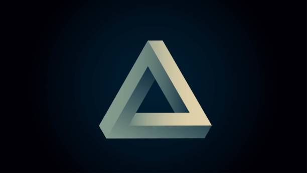 Penrose triangle on a dark background. Impossible figure Penrose triangle on a dark background. Impossible figure negative space illusion stock illustrations