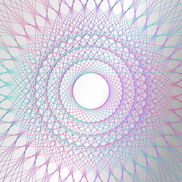 Vector illustration of Abstract multicolored lines rotating intersecting. Copy space in middle.