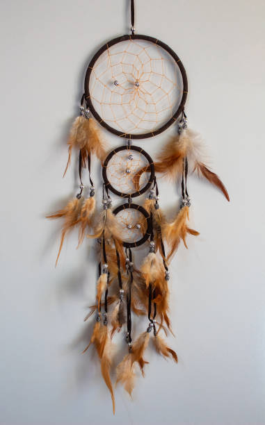 istock Brown dream catcher with orange plumage on a white background 1272069132
