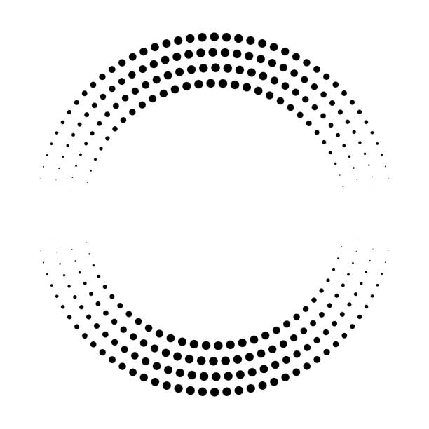 x축으로 변색된 도트의 원형 패턴입니다. 8개의 궤도. 접선을 따라 동일한 거리. - 점박이 일러스트 stock illustrations
