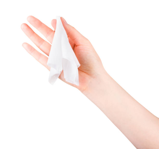 istock Woman hand use antibacterial wet wipes or tissue isolated on a white background 1272070232