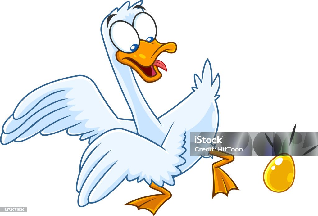 White Goose Cartoon Character With Golden Egg Stock Illustration - Download  Image Now - Goose - Bird, Humor, Animal - iStock