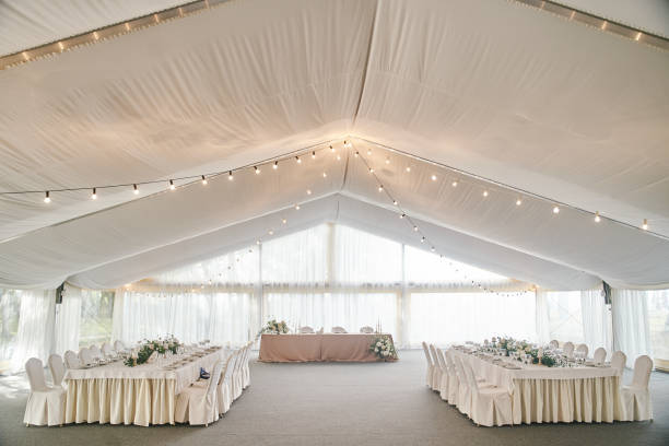 istock Wedding hall decoration in white colors. Wedding decorations 1272077941