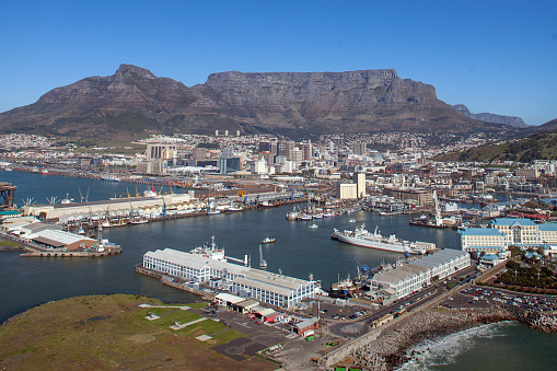 Aerial photo of Cape Town city central and Table Mountain