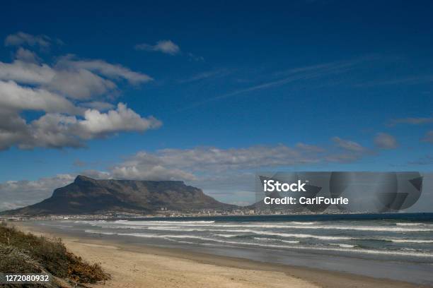 An Image Of Table Mountain In Cape Town Taken From Milnerton Beach Stock Photo - Download Image Now