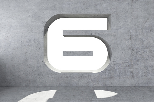 number 6 is carved into a concrete wall. 3d rendering