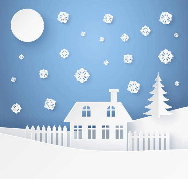 istock Merry Christmas Poster Made of Paper with House 1272083157