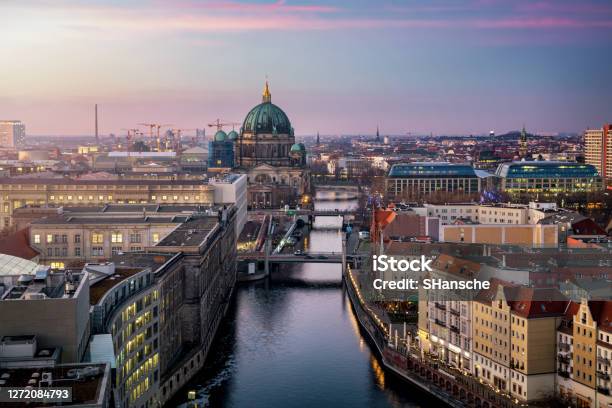 View Along The River Spree To The Berlin Cathedral And Urban Skyline Of Berlin Germany Stock Photo - Download Image Now