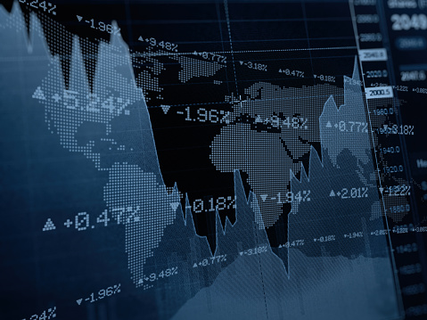 Finance investment stock market chart global business fintech ticker board