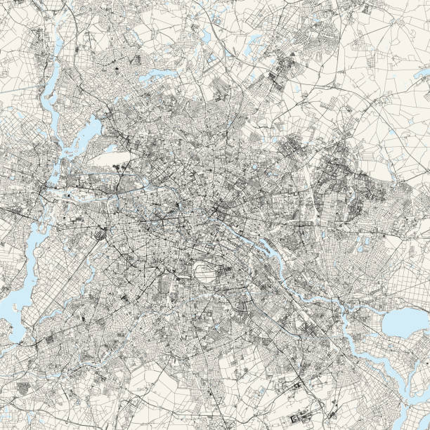 Berlin, Germany Vector Map Topographic / Road map of Berlin, Germany. Original map data is open data via © OpenStreetMap contributors. All maps are layered and easy to edit. Roads are editable stroke. nazism stock illustrations