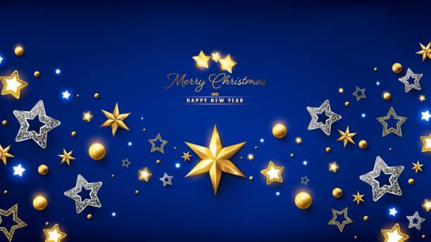 装飾品とダークブルーの背景にクリスマスの装飾品 - christmas backgrounds glitter star shape点のイラスト素材／クリップアート素材／マンガ素材／アイコン素材